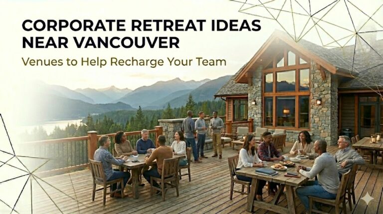 A scenic corporate retreat venue near Vancouver featuring mountain views and outdoor meeting spaces, ideal for team building and strategic planning.