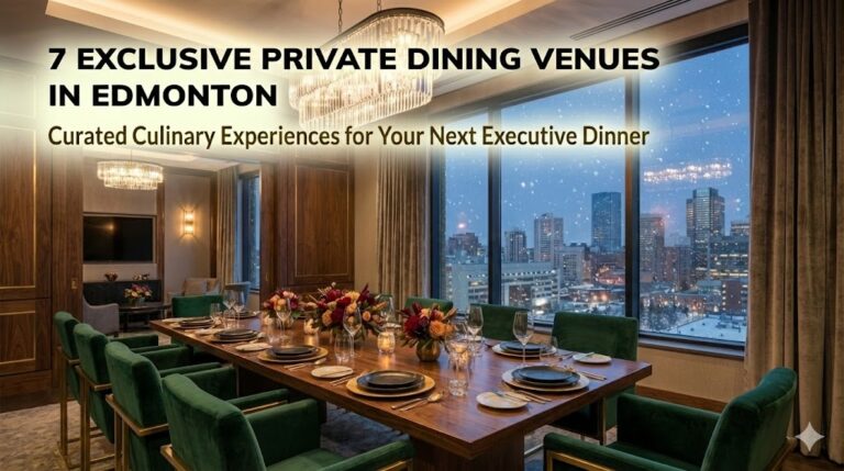 Exclusive private dining venue in Edmonton with modern decor and elegant table setting.
