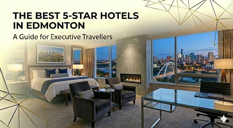 Looking through the window of one of the best 5-star hotels in Edmonton at the downtown core.