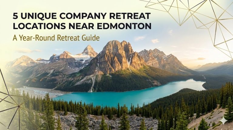 Corporate Retreat location near Edmonton overlooking lake and mountains in Jasper National Park.
