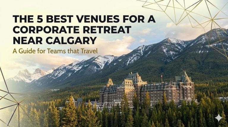 Corporate Retreat location near Calgary overlooking lake and mountains.